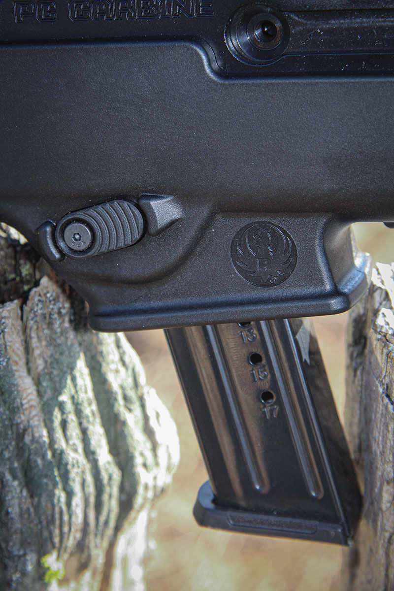 The magazine release button of the Ruger PC Carbine can be moved from the left side to the right to desires. This move also requires magazines that are compatible with the preferred orientation.